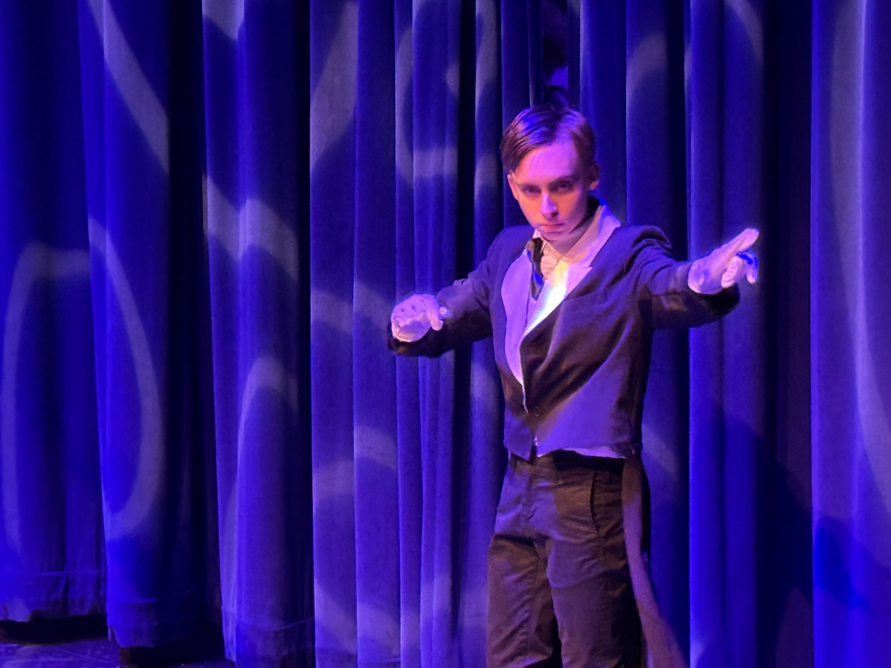 Van at the microphone under a purple spotlight